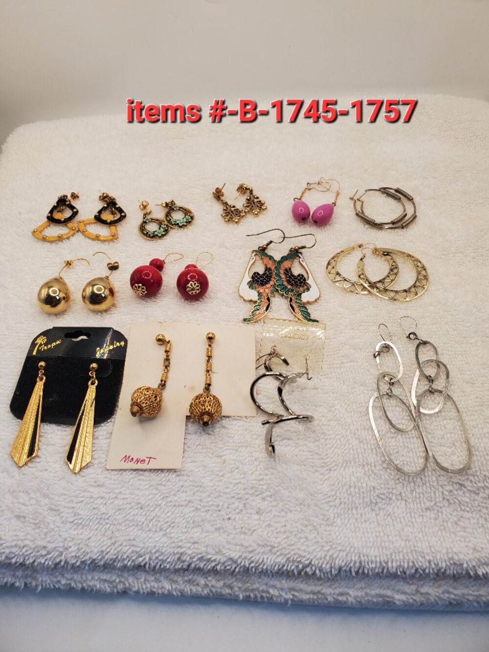 13 Pair of Pierced Earrings, items # B-1745-1757,. wt . 93 grams.
